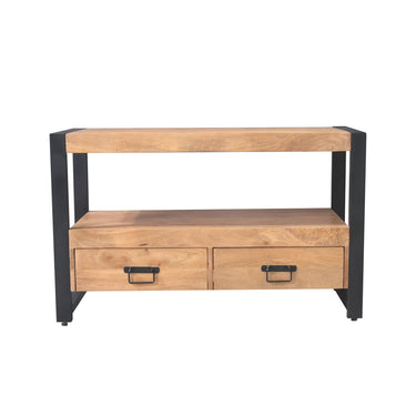 TV Unit – Mango Wood, Metal Frame, Wooden Slats – Britt | Starfurn