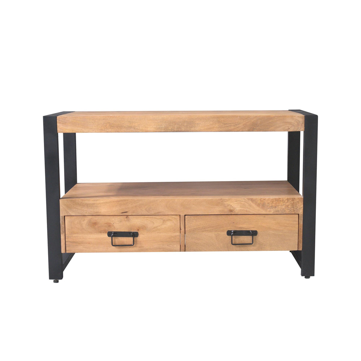 TV Unit – Mango Wood, Metal Frame, Wooden Slats – Britt | Starfurn