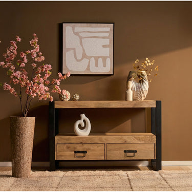 TV Unit – Mango Wood, Metal Frame, Wooden Slats – Britt | Starfurn