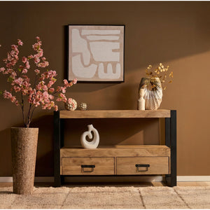 TV Unit – Mango Wood, Metal Frame, Wooden Slats – Britt | Starfurn