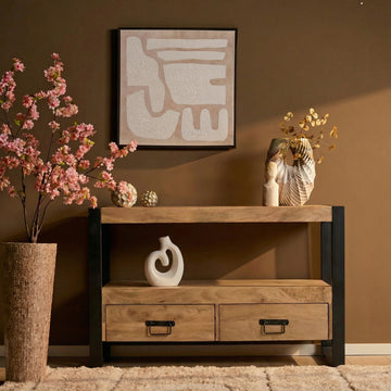 TV Unit – Natural Finish, Mango Wood Material, Modern Design – Britt | Starfurn