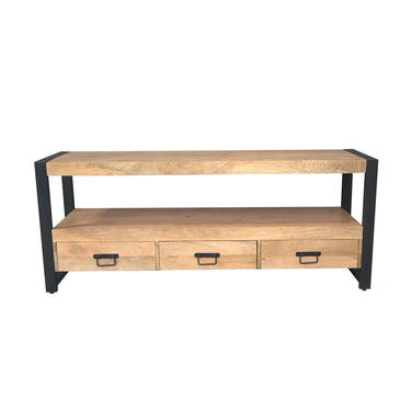 TV Unit – Solid Mango Wood, Black Metal Frame, Open Compartment – Britt | Starfurn