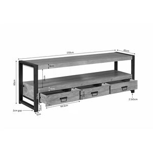 TV Unit – Solid Mango Wood, Black Metal Frame, Open Compartment – Britt | Starfurn