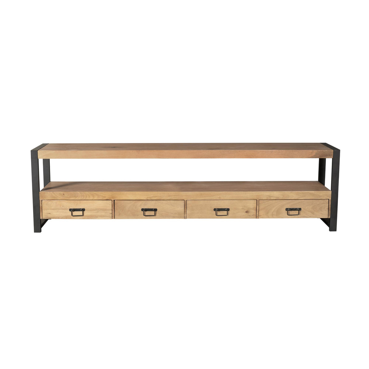 TV Unit – Mango Wood, Wood Strips, Metal Frame – Britt | Starfurn