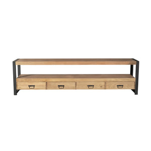 TV Unit – Mango Wood, Wood Strips, Metal Frame – Britt | Starfurn