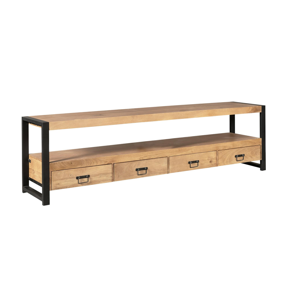 TV Unit – Mango Wood, Wood Strips, Metal Frame – Britt | Starfurn
