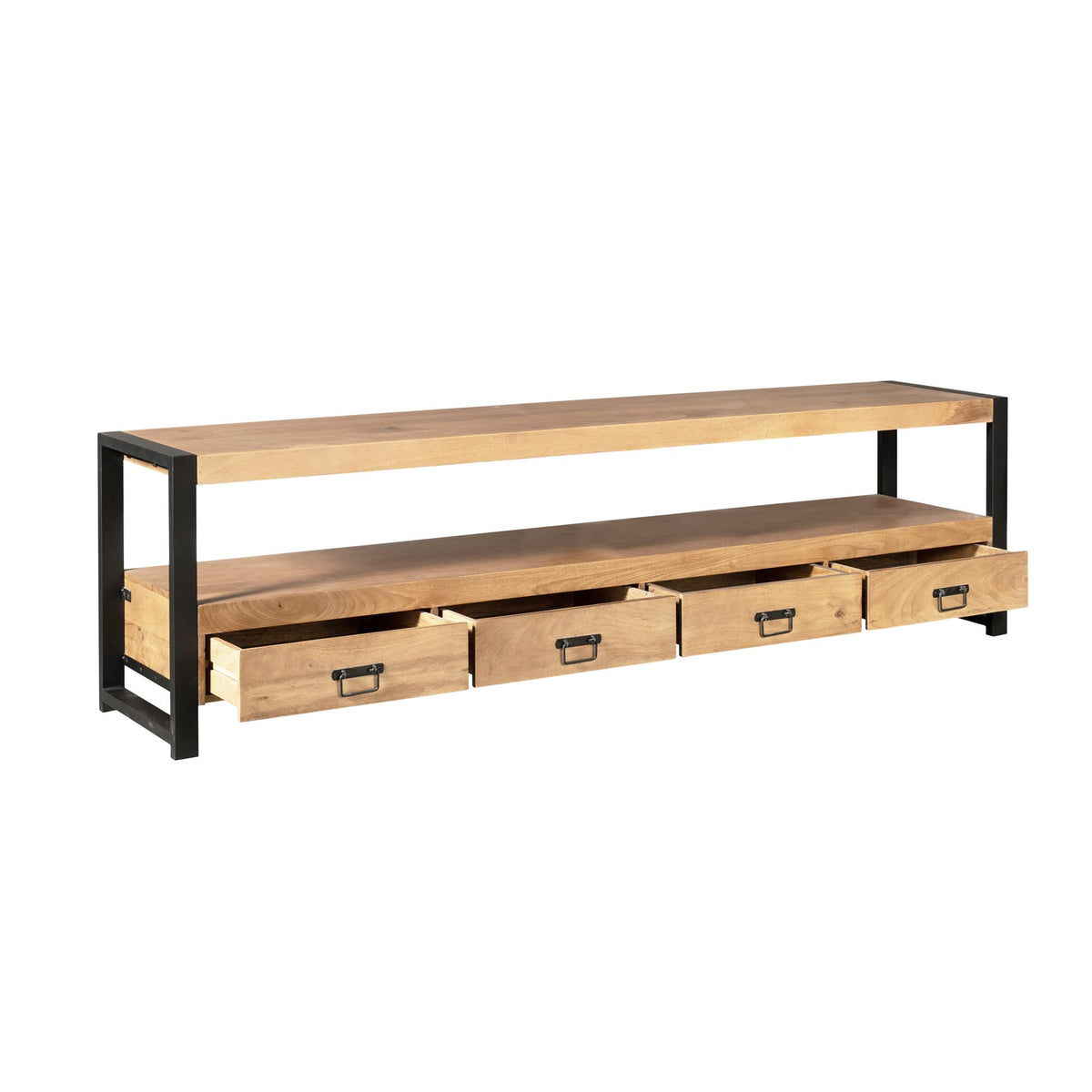 TV Unit – Mango Wood, Wood Strips, Metal Frame – Britt | Starfurn
