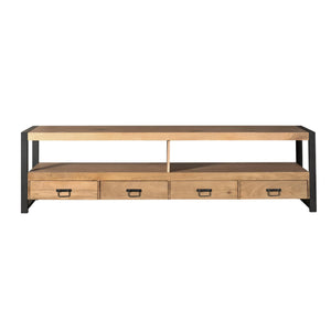 TV Unit – Mango Wood, Metal Frame, Wooden Slats – Britt | Starfurn