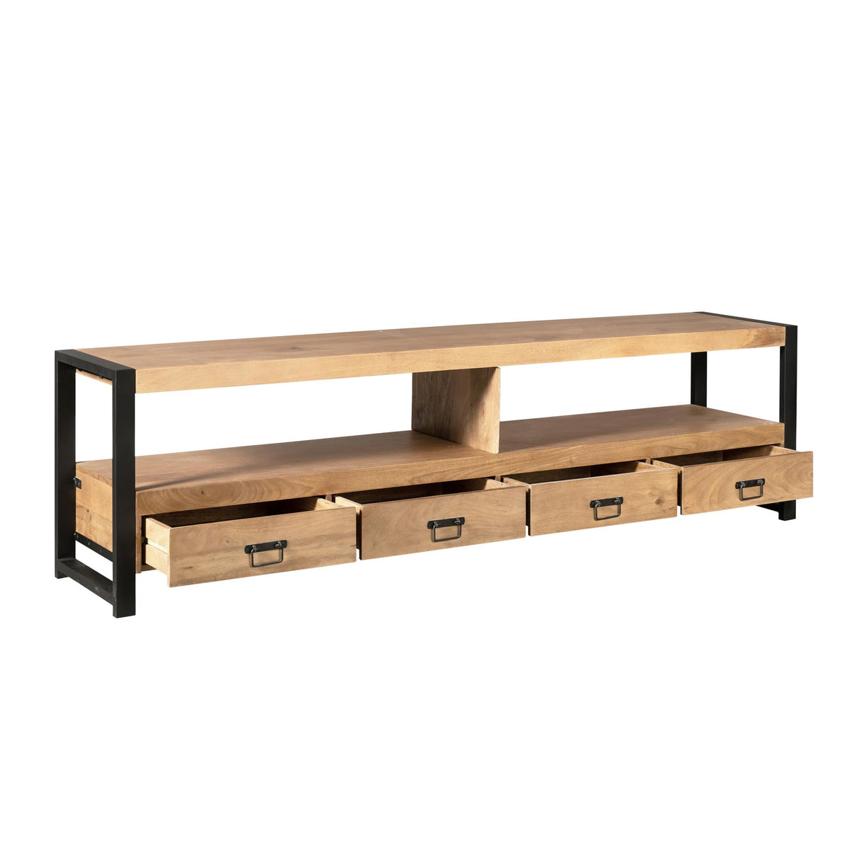 TV Unit – Mango Wood, Metal Frame, Wooden Slats – Britt | Starfurn
