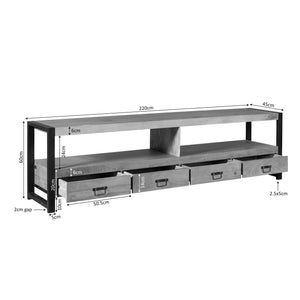 TV Unit – Mango Wood, Metal Frame, Wooden Slats – Britt | Starfurn