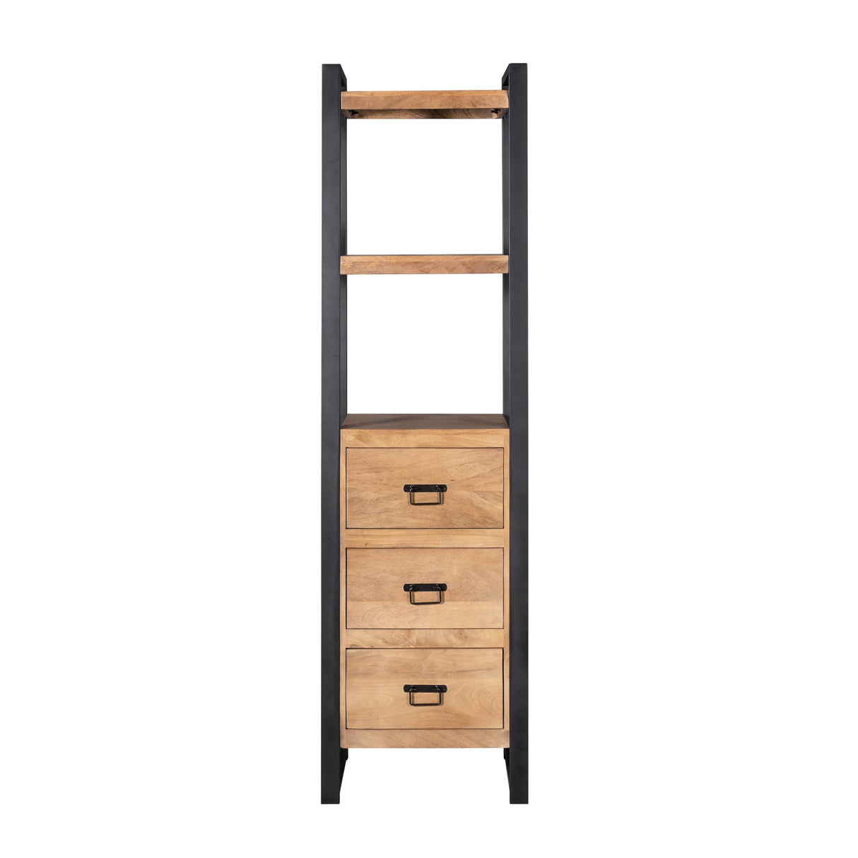 Bücherregal – Mangoholz, Holzstreifen, Metallgestell – Britt | Starfurn