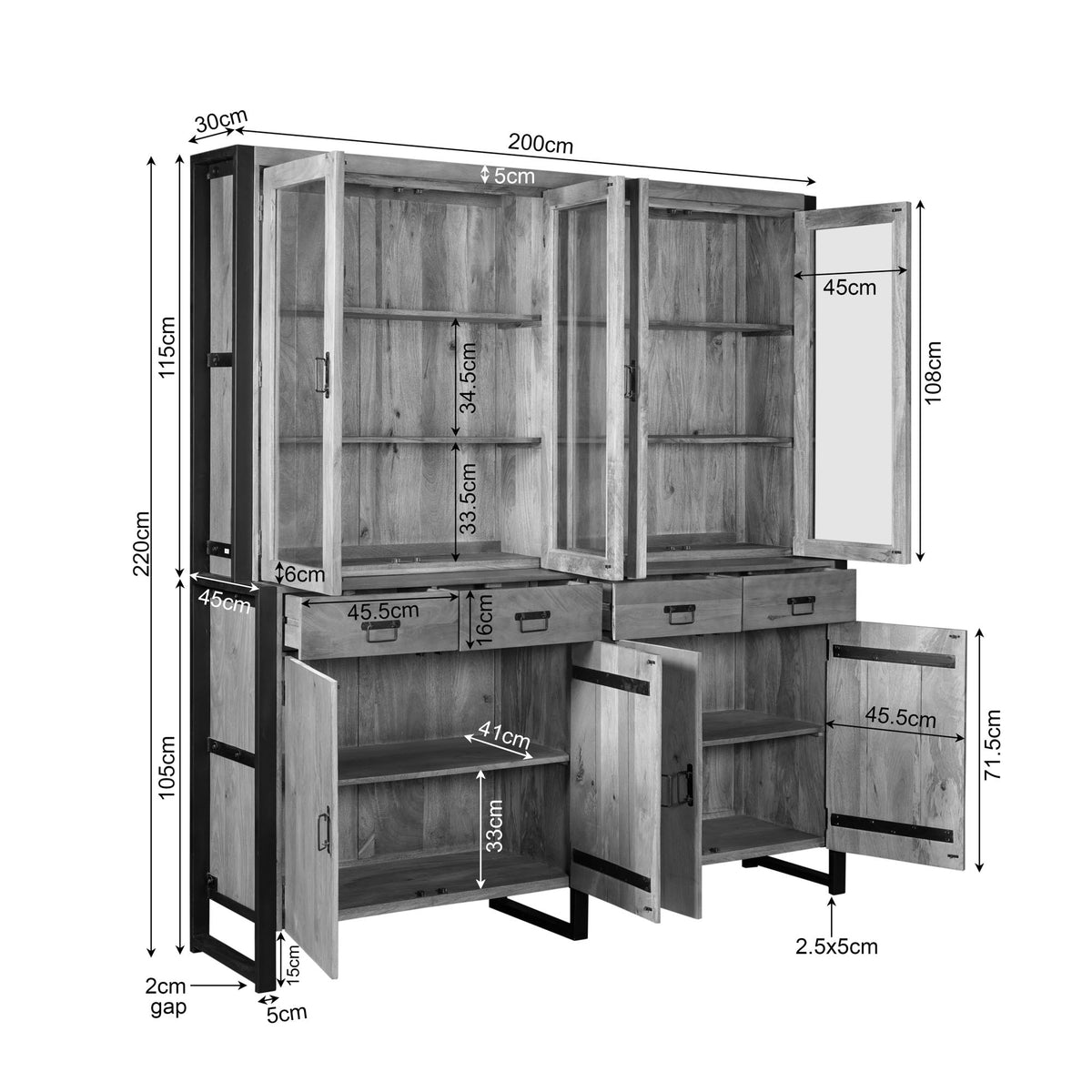 Display Cabinet – Mango Wood, Eight Doors, Four Drawers – Britt | Starfurn