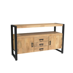 Sideboard – Mango Wood Material, Black Metal Frame, Striped Wood Design – Britt | Starfurn