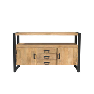 Sideboard – Mango Wood Material, Black Metal Frame, Striped Wood Design – Britt | Starfurn