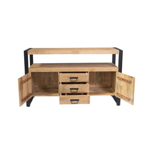 Sideboard – Mango Wood Material, Black Metal Frame, Striped Wood Design – Britt | Starfurn