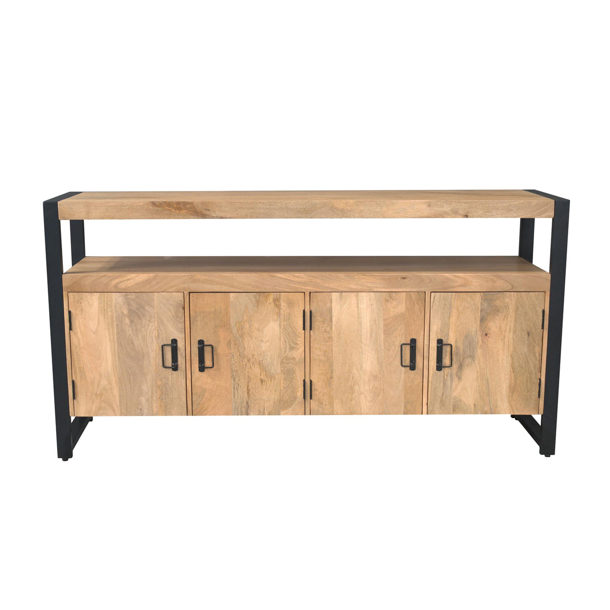 Sideboard – Mango Wood, Black Metal, Wooden Slats – Britt | Starfurn