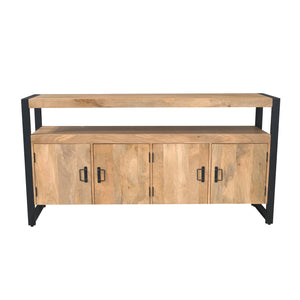 Sideboard – Mango Wood, Black Metal, Wooden Slats – Britt | Starfurn