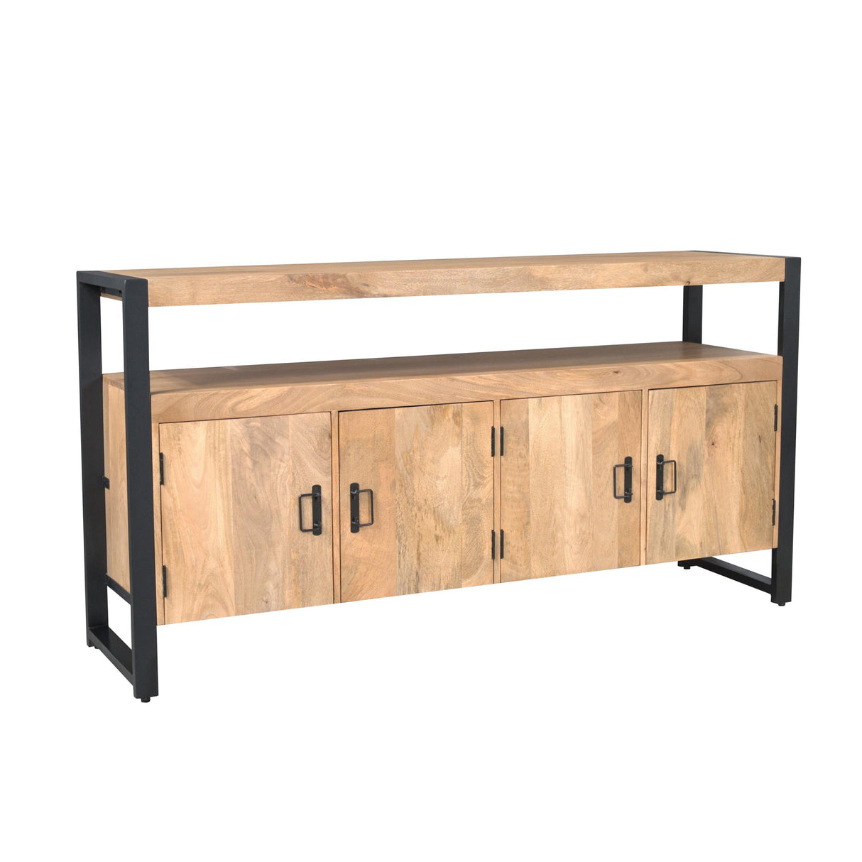 Sideboard – Mango Wood, Black Metal, Wooden Slats – Britt | Starfurn