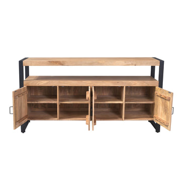 Sideboard – Mangoholz, Schwarzmetall, Holzstreifen - Britt | Starfurn