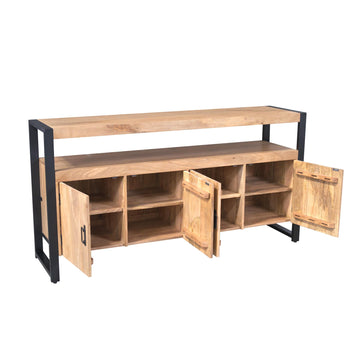 Sideboard – Mangoholz, Schwarzmetall, Holzstreifen - Britt | Starfurn