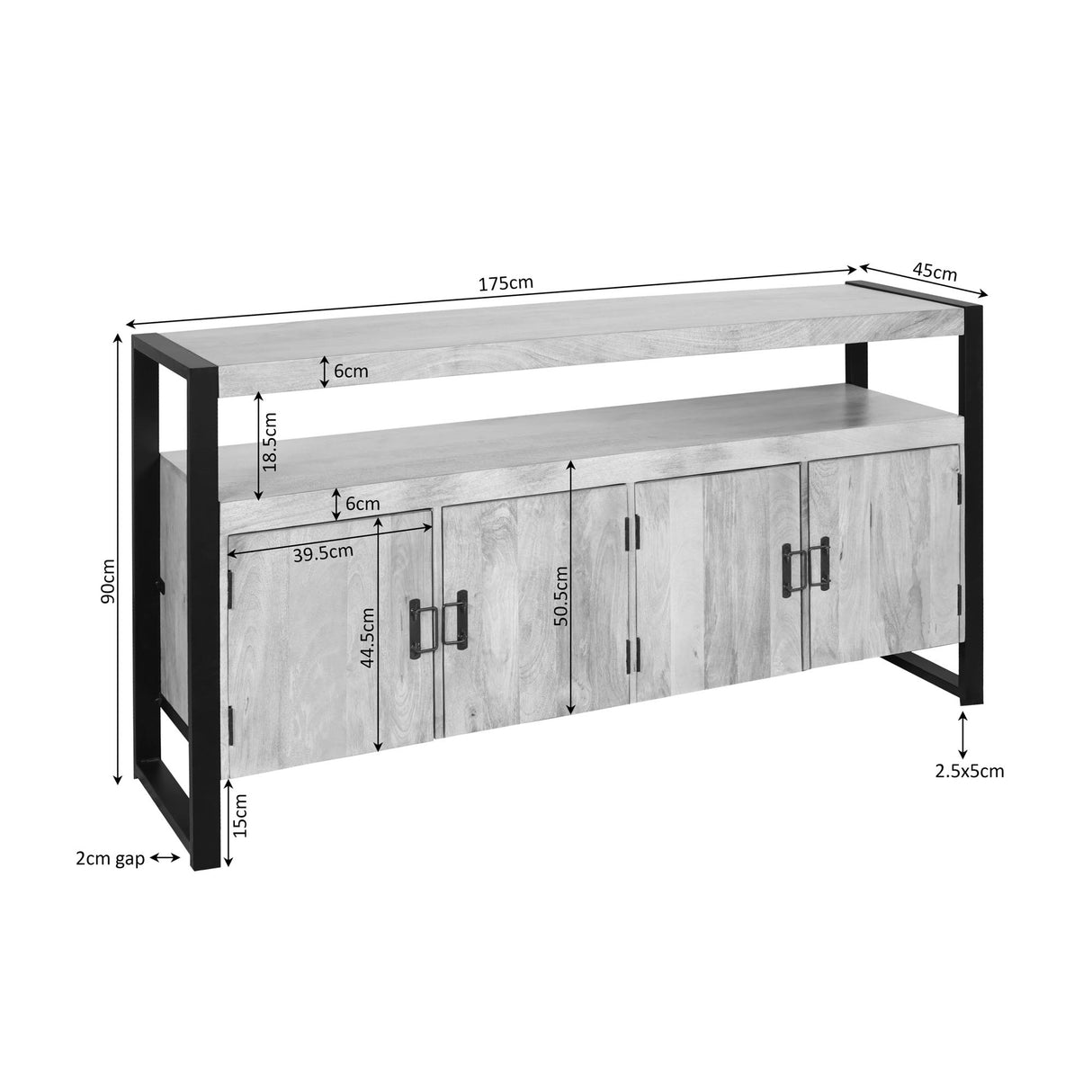 Sideboard – Mango Wood, Black Metal, Wooden Slats – Britt | Starfurn