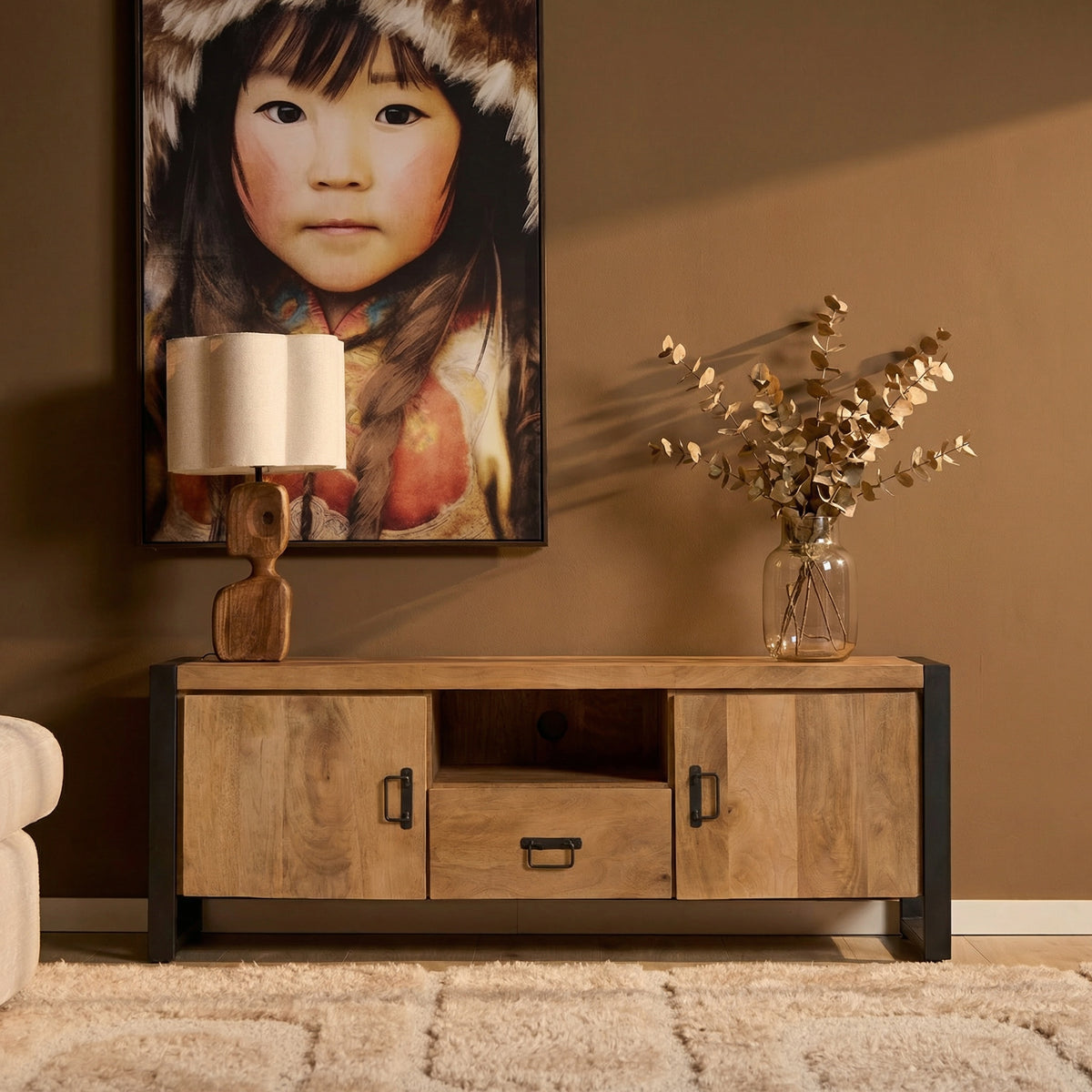 TV Unit – Natural Finish, Mango Wood Material, Modern Design – Britt | Starfurn