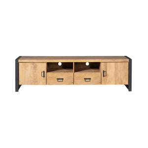 TV Unit – Mango Wood, Metal Frame, Doors and Drawers – Britt | Starfurn
