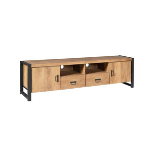 TV Unit – Mango Wood, Metal Frame, Doors and Drawers – Britt | Starfurn