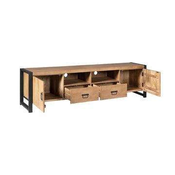 TV Unit – Mango Wood, Metal Frame, Doors and Drawers – Britt | Starfurn