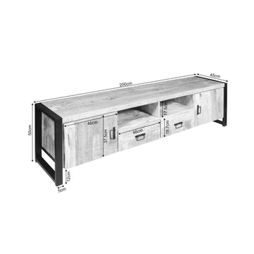 TV Unit – Mango Wood, Metal Frame, Doors and Drawers – Britt | Starfurn