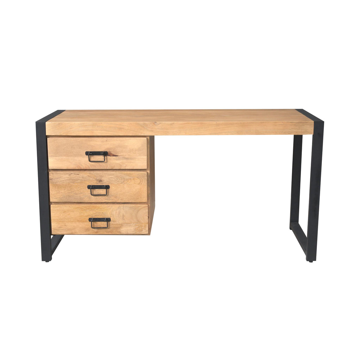 Schreibtisch – Mangoholz, Metallgestell, Schubladen – Britt | Starfurn