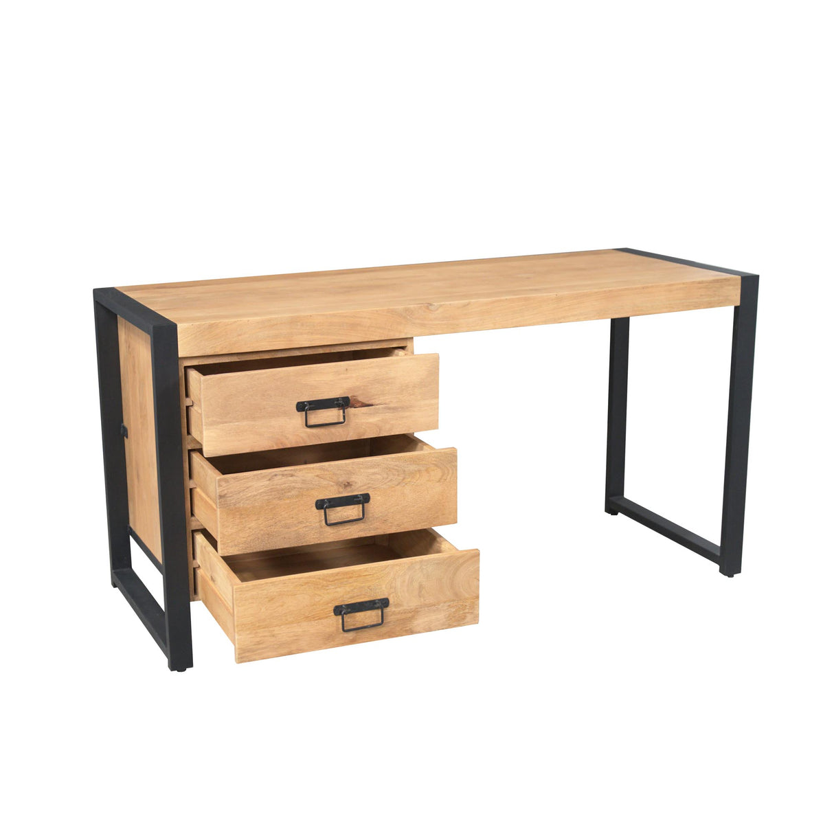 Schreibtisch – Mangoholz, Metallgestell, Schubladen – Britt | Starfurn