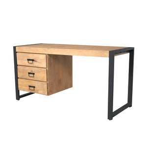 Schreibtisch – Mangoholz, Metallgestell, Schubladen – Britt | Starfurn