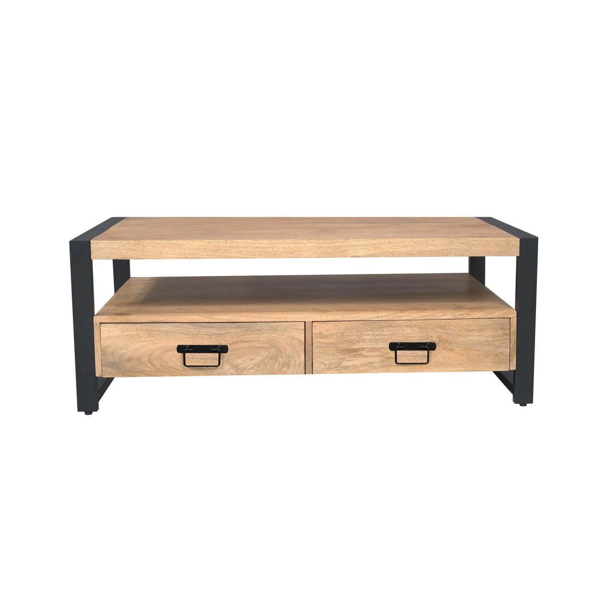 Coffee table – mango wood, metal frame, drawers – Britt | Starfurn