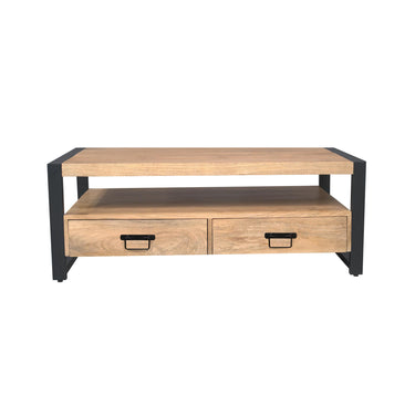 Couchtisch – Mangoholz, Metallgestell, Schubladen – Britt | Starfurn
