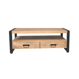 Coffee table – mango wood, metal frame, drawers – Britt | Starfurn