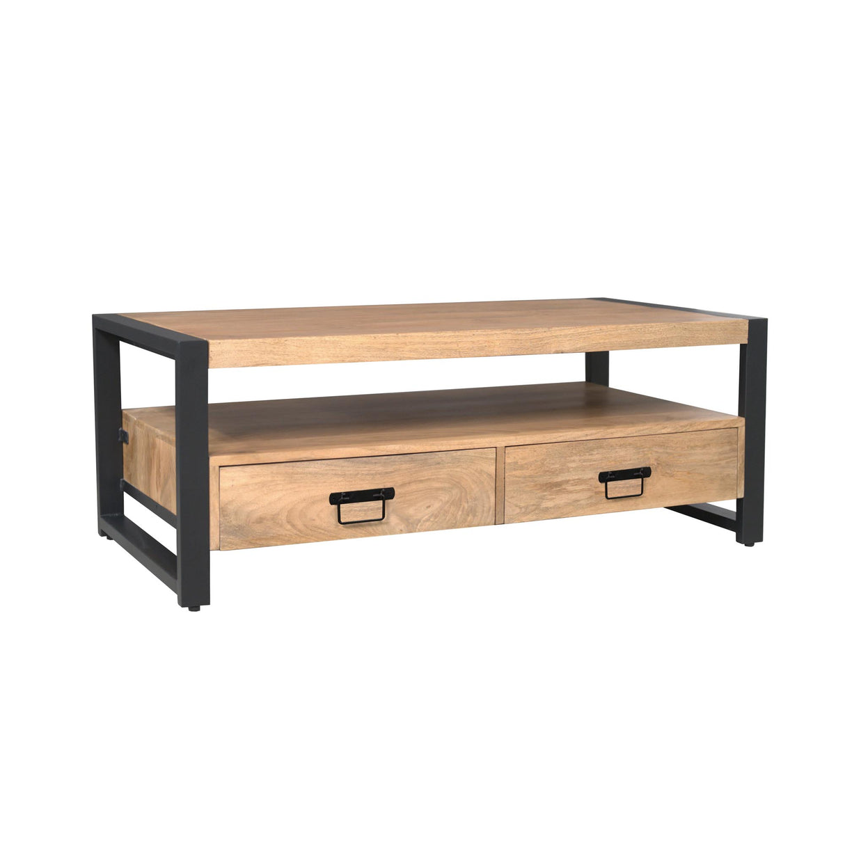Coffee table – mango wood, metal frame, drawers – Britt | Starfurn
