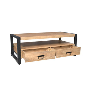 Coffee table – mango wood, metal frame, drawers – Britt | Starfurn