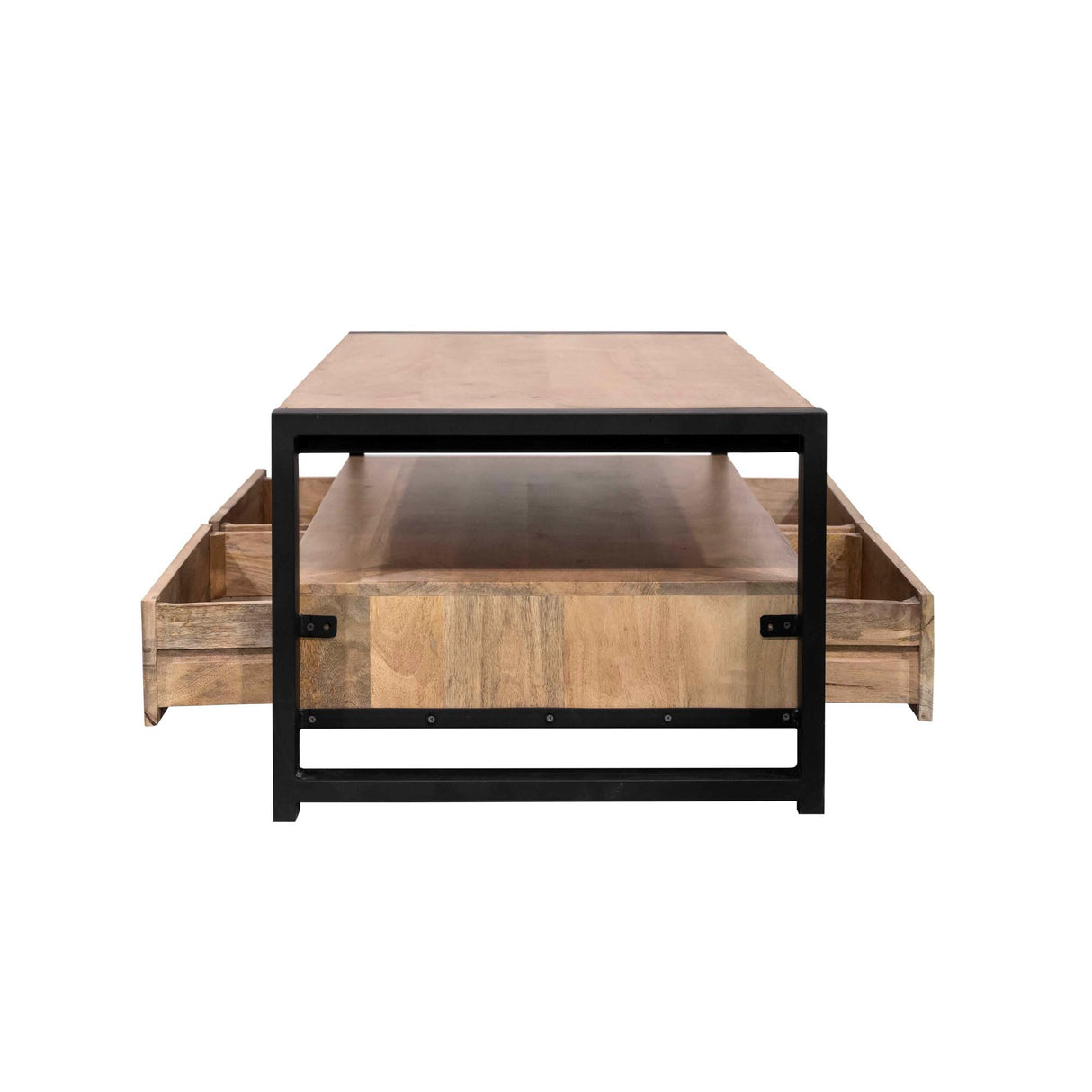 Coffee table – mango wood, metal frame, drawers – Britt | Starfurn