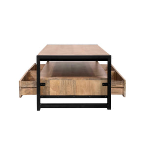Coffee table – mango wood, metal frame, drawers – Britt | Starfurn
