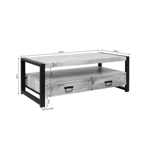 Coffee table – mango wood, metal frame, drawers – Britt | Starfurn