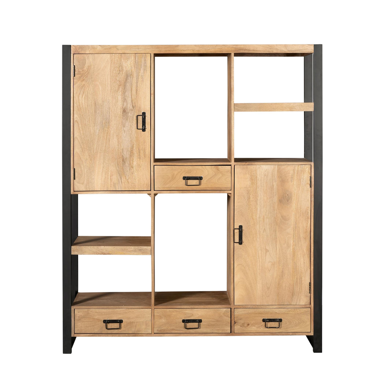 Shelf – Mango Wood Material, Black Metal Frame, Striped Wood Design – Britt | Starfurn