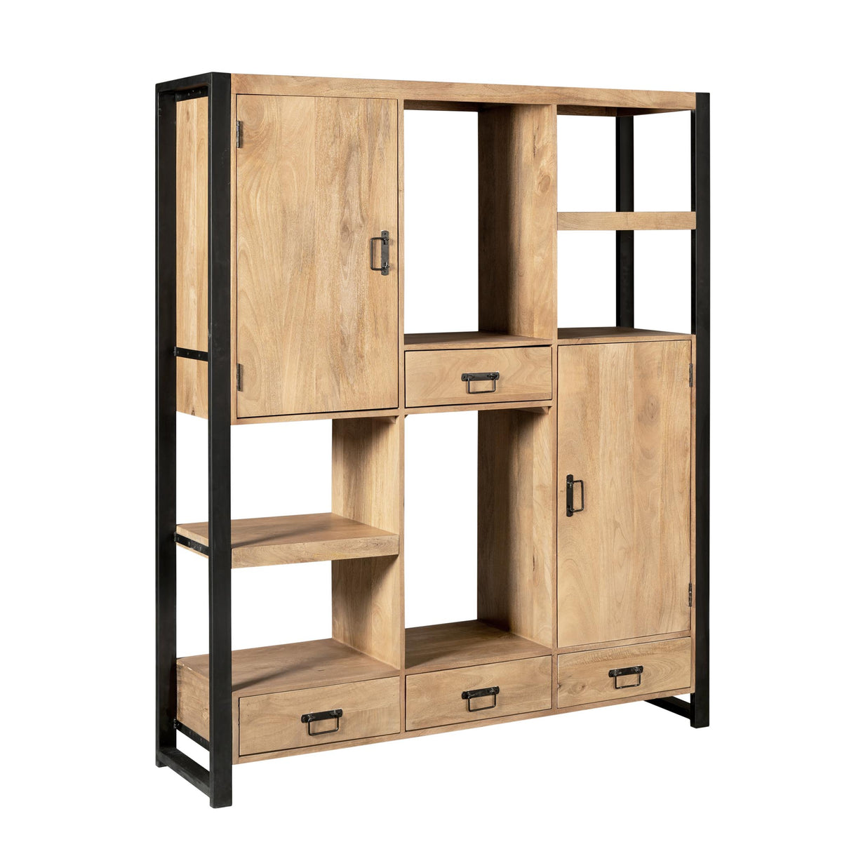 Shelf – Mango Wood Material, Black Metal Frame, Striped Wood Design – Britt | Starfurn