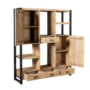 Shelf – Mango Wood Material, Black Metal Frame, Striped Wood Design – Britt | Starfurn
