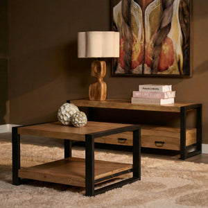 Coffee Table – Natural Finish, Mango Wood Material, Square Design – Britt | Starfurn