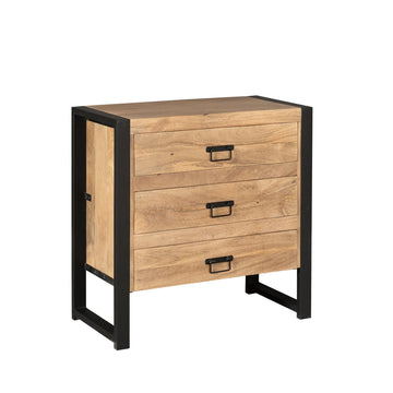 Chest of Drawers – Mango Wood, Black Metal, Wood Strips – Britt | Starfurn