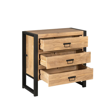 Kommode – Mangoholz, Schwarzmetall, Holzstreifen – Britt | Starfurn