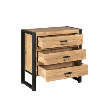 Chest of Drawers – Mango Wood, Black Metal, Wood Strips – Britt | Starfurn