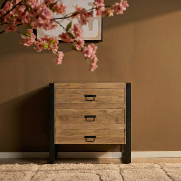Chest of Drawers – Mango Wood, Black Metal, Wood Strips – Britt | Starfurn