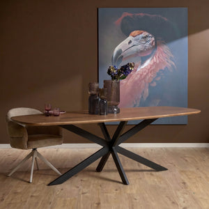 Esszimmertisch – Dänische Ovale, Mangoholz-Finish, Schwarzes Metallgestell – Elegance | Starfurn